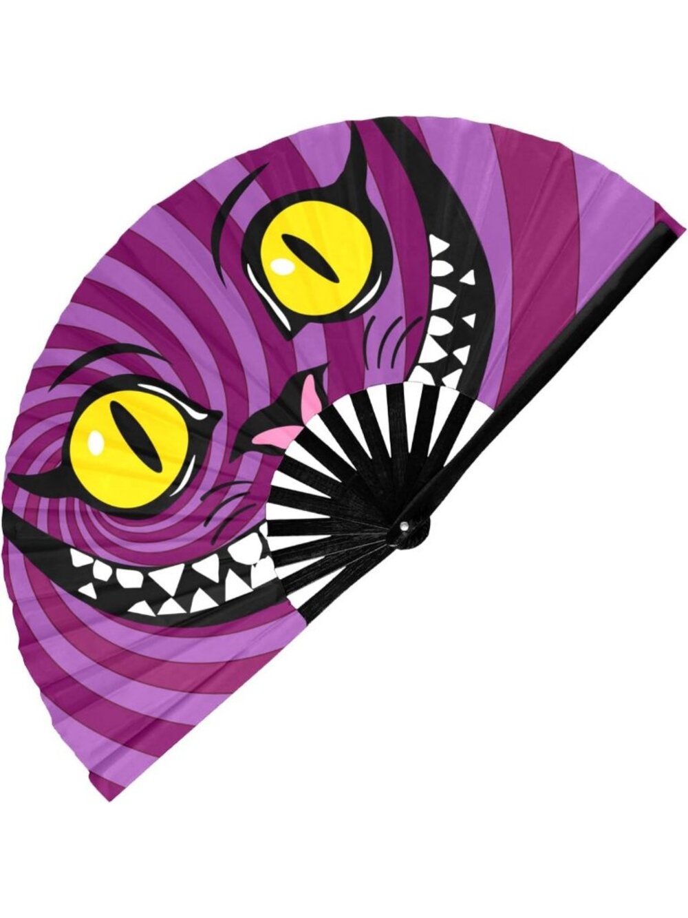 Cheshire Cat Folding Hand Fan - Large Bamboo Fan for Rave & Festival Essentials
